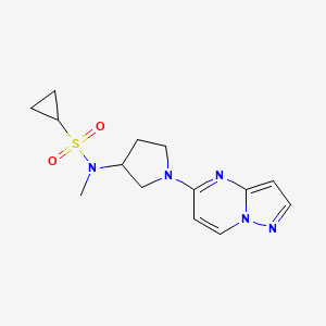molecular formula C14H19N5O2S B6435617 N-methyl-N-(1-{pyrazolo[1,5-a]pyrimidin-5-yl}pyrrolidin-3-yl)cyclopropanesulfonamide CAS No. 2549019-15-8