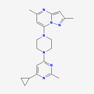 molecular formula C20H25N7 B6435650 4-cyclopropyl-6-(4-{2,5-dimethylpyrazolo[1,5-a]pyrimidin-7-yl}piperazin-1-yl)-2-methylpyrimidine CAS No. 2548995-11-3