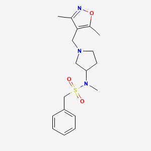 molecular formula C18H25N3O3S B6435876 N-{1-[(3,5-dimethyl-1,2-oxazol-4-yl)methyl]pyrrolidin-3-yl}-N-methyl-1-phenylmethanesulfonamide CAS No. 2549040-04-0