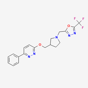 molecular formula C19H18F3N5O2 B6435903 3-phenyl-6-[(1-{[5-(trifluoromethyl)-1,3,4-oxadiazol-2-yl]methyl}pyrrolidin-3-yl)methoxy]pyridazine CAS No. 2549027-68-9