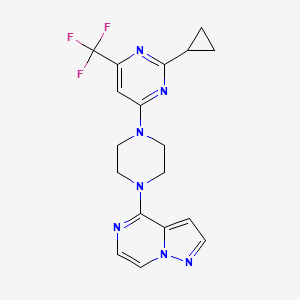 molecular formula C18H18F3N7 B6435938 2-cyclopropyl-4-(4-{pyrazolo[1,5-a]pyrazin-4-yl}piperazin-1-yl)-6-(trifluoromethyl)pyrimidine CAS No. 2548975-63-7