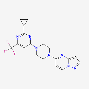 molecular formula C18H18F3N7 B6435942 2-cyclopropyl-4-(4-{pyrazolo[1,5-a]pyrimidin-5-yl}piperazin-1-yl)-6-(trifluoromethyl)pyrimidine CAS No. 2549040-79-9