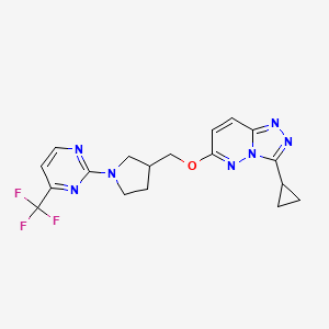 molecular formula C18H18F3N7O B6436104 2-{3-[({3-cyclopropyl-[1,2,4]triazolo[4,3-b]pyridazin-6-yl}oxy)methyl]pyrrolidin-1-yl}-4-(trifluoromethyl)pyrimidine CAS No. 2548996-55-8