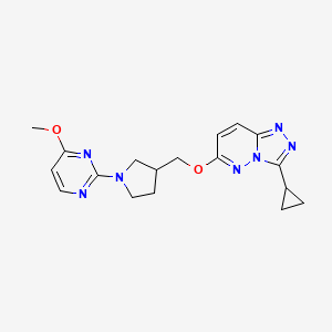 molecular formula C18H21N7O2 B6436138 2-{3-[({3-cyclopropyl-[1,2,4]triazolo[4,3-b]pyridazin-6-yl}oxy)methyl]pyrrolidin-1-yl}-4-methoxypyrimidine CAS No. 2549007-36-3