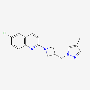 molecular formula C17H17ClN4 B6436452 6-chloro-2-{3-[(4-methyl-1H-pyrazol-1-yl)methyl]azetidin-1-yl}quinoline CAS No. 2549028-81-9