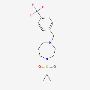 molecular formula C16H21F3N2O2S B6436460 1-(cyclopropanesulfonyl)-4-{[4-(trifluoromethyl)phenyl]methyl}-1,4-diazepane CAS No. 2548978-37-4