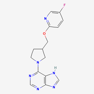 molecular formula C15H15FN6O B6436569 6-(3-{[(5-fluoropyridin-2-yl)oxy]methyl}pyrrolidin-1-yl)-9H-purine CAS No. 2548979-42-4