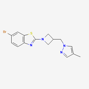 molecular formula C15H15BrN4S B6436594 6-bromo-2-{3-[(4-methyl-1H-pyrazol-1-yl)methyl]azetidin-1-yl}-1,3-benzothiazole CAS No. 2549033-86-3