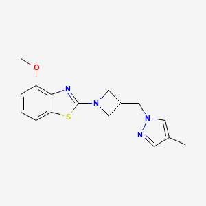 molecular formula C16H18N4OS B6436627 4-methoxy-2-{3-[(4-methyl-1H-pyrazol-1-yl)methyl]azetidin-1-yl}-1,3-benzothiazole CAS No. 2548997-80-2