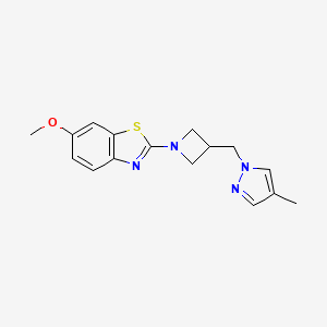 molecular formula C16H18N4OS B6436634 6-methoxy-2-{3-[(4-methyl-1H-pyrazol-1-yl)methyl]azetidin-1-yl}-1,3-benzothiazole CAS No. 2548984-55-8