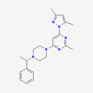 molecular formula C22H28N6 B6436787 4-(3,5-dimethyl-1H-pyrazol-1-yl)-2-methyl-6-[4-(1-phenylethyl)piperazin-1-yl]pyrimidine CAS No. 2548975-53-5