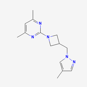 molecular formula C14H19N5 B6437264 4,6-dimethyl-2-{3-[(4-methyl-1H-pyrazol-1-yl)methyl]azetidin-1-yl}pyrimidine CAS No. 2549047-94-9