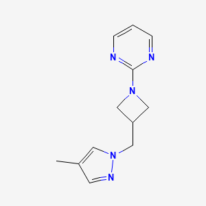 molecular formula C12H15N5 B6437349 2-{3-[(4-methyl-1H-pyrazol-1-yl)methyl]azetidin-1-yl}pyrimidine CAS No. 2549050-81-7
