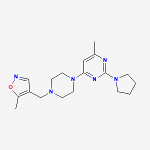 molecular formula C18H26N6O B6437596 4-methyl-6-{4-[(5-methyl-1,2-oxazol-4-yl)methyl]piperazin-1-yl}-2-(pyrrolidin-1-yl)pyrimidine CAS No. 2548991-72-4