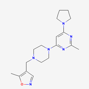 molecular formula C18H26N6O B6437606 2-methyl-4-{4-[(5-methyl-1,2-oxazol-4-yl)methyl]piperazin-1-yl}-6-(pyrrolidin-1-yl)pyrimidine CAS No. 2549024-34-0