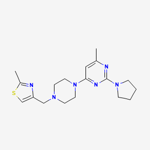 molecular formula C18H26N6S B6437706 4-methyl-6-{4-[(2-methyl-1,3-thiazol-4-yl)methyl]piperazin-1-yl}-2-(pyrrolidin-1-yl)pyrimidine CAS No. 2549032-28-0