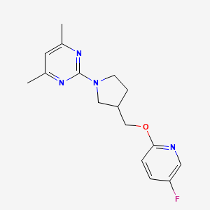 molecular formula C16H19FN4O B6437826 2-(3-{[(5-fluoropyridin-2-yl)oxy]methyl}pyrrolidin-1-yl)-4,6-dimethylpyrimidine CAS No. 2549014-06-2