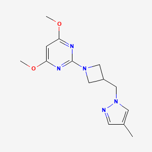 molecular formula C14H19N5O2 B6437946 4,6-dimethoxy-2-{3-[(4-methyl-1H-pyrazol-1-yl)methyl]azetidin-1-yl}pyrimidine CAS No. 2548976-46-9