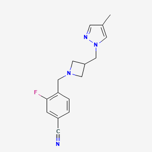 molecular formula C16H17FN4 B6438227 3-fluoro-4-({3-[(4-methyl-1H-pyrazol-1-yl)methyl]azetidin-1-yl}methyl)benzonitrile CAS No. 2548997-87-9