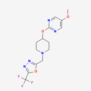 molecular formula C14H16F3N5O3 B6438281 5-methoxy-2-[(1-{[5-(trifluoromethyl)-1,3,4-oxadiazol-2-yl]methyl}piperidin-4-yl)oxy]pyrimidine CAS No. 2549048-03-3