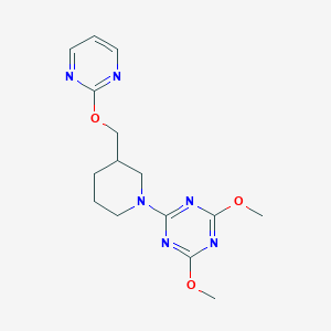 molecular formula C15H20N6O3 B6438577 2,4-dimethoxy-6-{3-[(pyrimidin-2-yloxy)methyl]piperidin-1-yl}-1,3,5-triazine CAS No. 2549035-31-4
