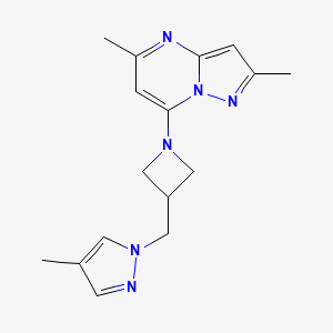molecular formula C16H20N6 B6438756 1-[(1-{2,5-dimethylpyrazolo[1,5-a]pyrimidin-7-yl}azetidin-3-yl)methyl]-4-methyl-1H-pyrazole CAS No. 2548978-14-7