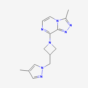 molecular formula C14H17N7 B6438764 4-methyl-1-[(1-{3-methyl-[1,2,4]triazolo[4,3-a]pyrazin-8-yl}azetidin-3-yl)methyl]-1H-pyrazole CAS No. 2548989-66-6