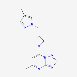 molecular formula C14H17N7 B6438774 4-methyl-1-[(1-{5-methyl-[1,2,4]triazolo[1,5-a]pyrimidin-7-yl}azetidin-3-yl)methyl]-1H-pyrazole CAS No. 2549055-80-1