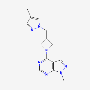 molecular formula C14H17N7 B6438782 4-methyl-1-[(1-{1-methyl-1H-pyrazolo[3,4-d]pyrimidin-4-yl}azetidin-3-yl)methyl]-1H-pyrazole CAS No. 2548989-62-2