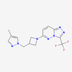 molecular formula C14H14F3N7 B6438783 4-methyl-1-({1-[3-(trifluoromethyl)-[1,2,4]triazolo[4,3-b]pyridazin-6-yl]azetidin-3-yl}methyl)-1H-pyrazole CAS No. 2549005-74-3