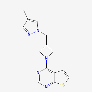 molecular formula C14H15N5S B6438844 4-methyl-1-[(1-{thieno[2,3-d]pyrimidin-4-yl}azetidin-3-yl)methyl]-1H-pyrazole CAS No. 2548979-81-1