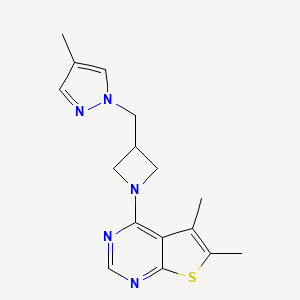 molecular formula C16H19N5S B6438877 1-[(1-{5,6-dimethylthieno[2,3-d]pyrimidin-4-yl}azetidin-3-yl)methyl]-4-methyl-1H-pyrazole CAS No. 2549065-29-2