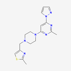 molecular formula C17H21N7S B6439007 2-methyl-4-{4-[(2-methyl-1,3-thiazol-4-yl)methyl]piperazin-1-yl}-6-(1H-pyrazol-1-yl)pyrimidine CAS No. 2548981-66-2