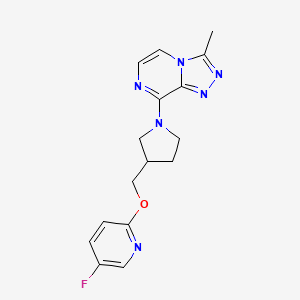molecular formula C16H17FN6O B6439025 5-fluoro-2-[(1-{3-methyl-[1,2,4]triazolo[4,3-a]pyrazin-8-yl}pyrrolidin-3-yl)methoxy]pyridine CAS No. 2549007-23-8