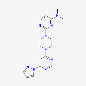 molecular formula C17H21N9 B6439062 N,N-dimethyl-2-{4-[6-(1H-pyrazol-1-yl)pyrimidin-4-yl]piperazin-1-yl}pyrimidin-4-amine CAS No. 2549007-39-6