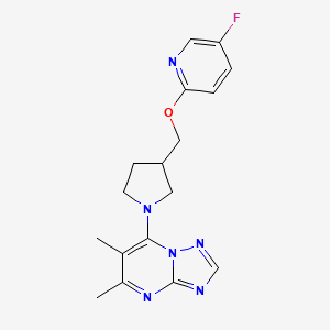 molecular formula C17H19FN6O B6439064 2-[(1-{5,6-dimethyl-[1,2,4]triazolo[1,5-a]pyrimidin-7-yl}pyrrolidin-3-yl)methoxy]-5-fluoropyridine CAS No. 2549014-41-5