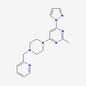 molecular formula C18H21N7 B6439087 2-methyl-4-(1H-pyrazol-1-yl)-6-{4-[(pyridin-2-yl)methyl]piperazin-1-yl}pyrimidine CAS No. 2549016-59-1