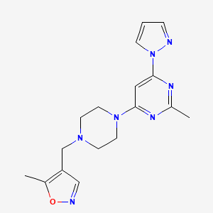 molecular formula C17H21N7O B6439136 2-methyl-4-{4-[(5-methyl-1,2-oxazol-4-yl)methyl]piperazin-1-yl}-6-(1H-pyrazol-1-yl)pyrimidine CAS No. 2549033-15-8