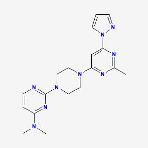molecular formula C18H23N9 B6439144 N,N-dimethyl-2-{4-[2-methyl-6-(1H-pyrazol-1-yl)pyrimidin-4-yl]piperazin-1-yl}pyrimidin-4-amine CAS No. 2548985-69-7