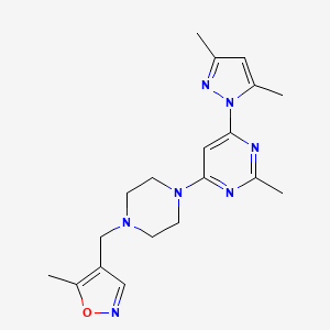 molecular formula C19H25N7O B6439245 4-(3,5-dimethyl-1H-pyrazol-1-yl)-2-methyl-6-{4-[(5-methyl-1,2-oxazol-4-yl)methyl]piperazin-1-yl}pyrimidine CAS No. 2549008-65-1