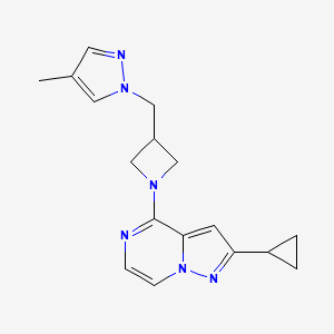 molecular formula C17H20N6 B6439283 1-[(1-{2-cyclopropylpyrazolo[1,5-a]pyrazin-4-yl}azetidin-3-yl)methyl]-4-methyl-1H-pyrazole CAS No. 2549045-81-8