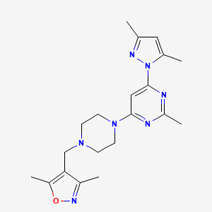 molecular formula C20H27N7O B6439305 4-{4-[(3,5-dimethyl-1,2-oxazol-4-yl)methyl]piperazin-1-yl}-6-(3,5-dimethyl-1H-pyrazol-1-yl)-2-methylpyrimidine CAS No. 2549015-45-2