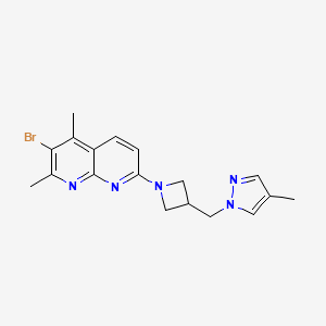 molecular formula C18H20BrN5 B6439313 3-bromo-2,4-dimethyl-7-{3-[(4-methyl-1H-pyrazol-1-yl)methyl]azetidin-1-yl}-1,8-naphthyridine CAS No. 2548991-93-9