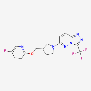 molecular formula C16H14F4N6O B6439331 5-fluoro-2-({1-[3-(trifluoromethyl)-[1,2,4]triazolo[4,3-b]pyridazin-6-yl]pyrrolidin-3-yl}methoxy)pyridine CAS No. 2549049-82-1