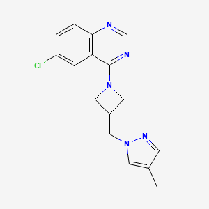 molecular formula C16H16ClN5 B6439348 6-chloro-4-{3-[(4-methyl-1H-pyrazol-1-yl)methyl]azetidin-1-yl}quinazoline CAS No. 2549028-05-7