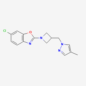molecular formula C15H15ClN4O B6439377 6-chloro-2-{3-[(4-methyl-1H-pyrazol-1-yl)methyl]azetidin-1-yl}-1,3-benzoxazole CAS No. 2548981-48-0