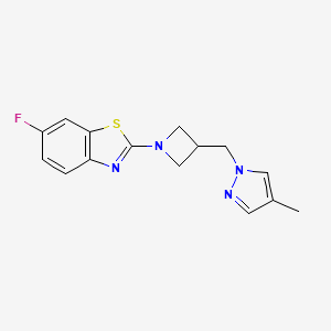 molecular formula C15H15FN4S B6439454 6-fluoro-2-{3-[(4-methyl-1H-pyrazol-1-yl)methyl]azetidin-1-yl}-1,3-benzothiazole CAS No. 2549036-65-7