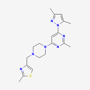 molecular formula C19H25N7S B6439456 4-(3,5-dimethyl-1H-pyrazol-1-yl)-2-methyl-6-{4-[(2-methyl-1,3-thiazol-4-yl)methyl]piperazin-1-yl}pyrimidine CAS No. 2549027-58-7