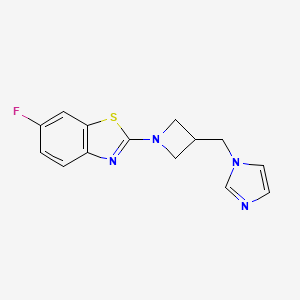 molecular formula C14H13FN4S B6439460 6-fluoro-2-{3-[(1H-imidazol-1-yl)methyl]azetidin-1-yl}-1,3-benzothiazole CAS No. 2549027-53-2