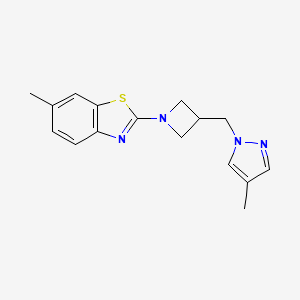 molecular formula C16H18N4S B6439493 6-methyl-2-{3-[(4-methyl-1H-pyrazol-1-yl)methyl]azetidin-1-yl}-1,3-benzothiazole CAS No. 2549037-30-9